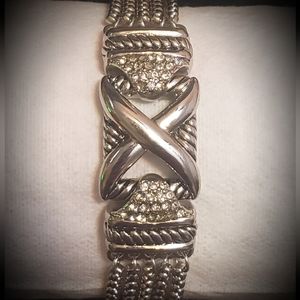 Silver center twisting cable detailed X Medallion Cable Weave Chain Strap